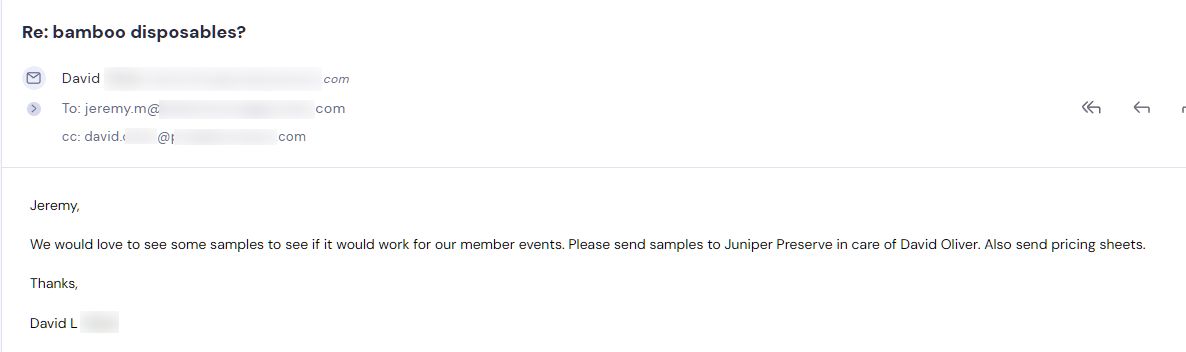 Retailer reply from CMJJ Gourmet